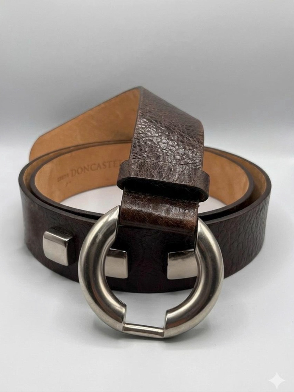 Doncaster Italian Leather Belt XS Brown Silver O-Ring Studded Accent